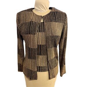 Xscape Vintage Gold & Black Glitter Striped Open Front Cardigan & Tank Medium